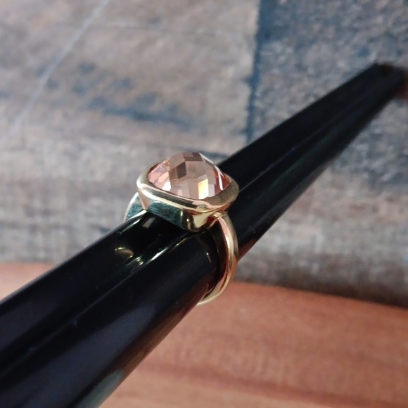 925 Sterling Silver Gold Plated Champagne Faceted Crystal Ring - Picture 8 of 11